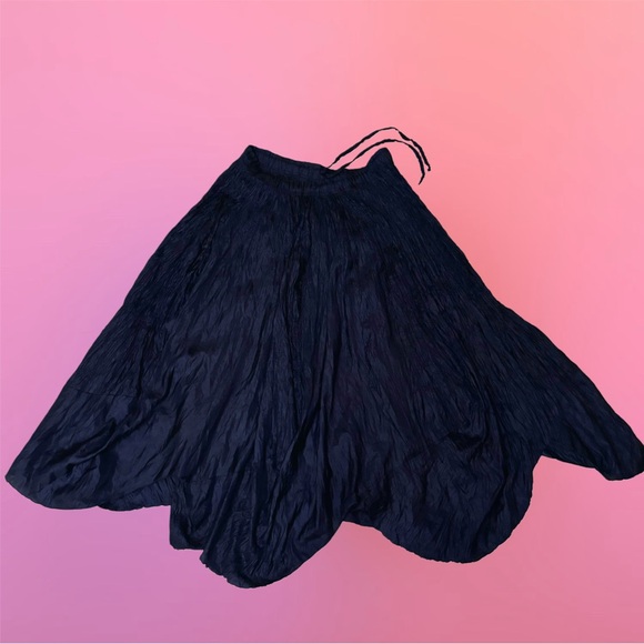 Ray London Elegant Fairy Dark Blue Navy Crinkled Maxi Skirt w/ Petal Hem - Picture 15 of 16